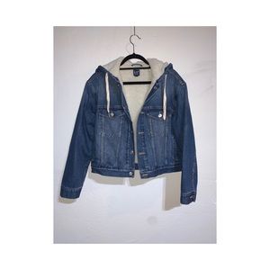 Sherpa lined, hooded denim jacket